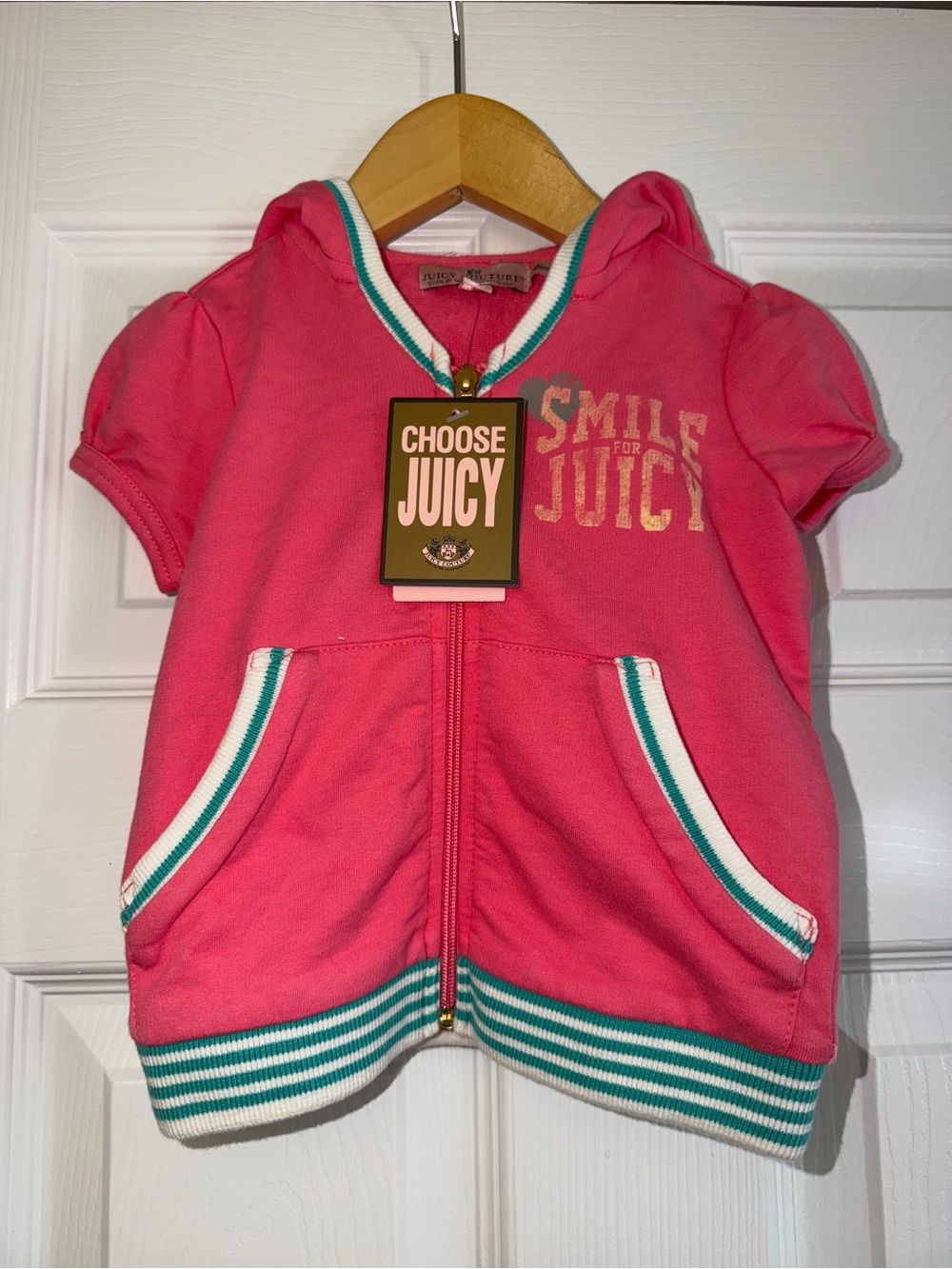 NWT Juicy Couture Girls 2T Short Sleeve Hoodie Pink Hearts Y2K Toddler